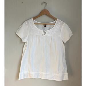 Sonoma Embroidered Cotton Cream Peasant Blouse Large Boho Coastal Cowgirl Dainty